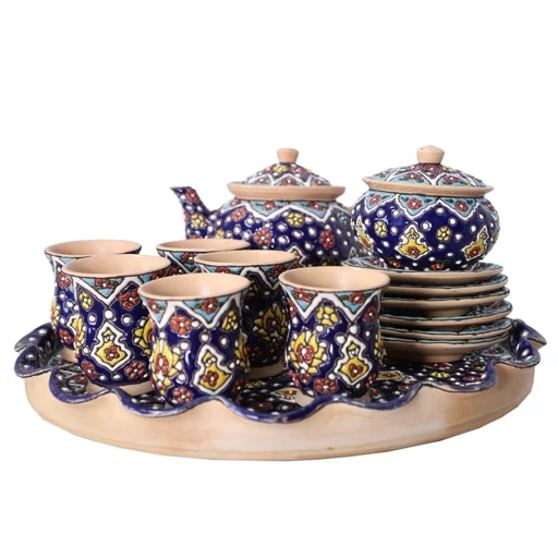 ست 1۵پارچه چای خوری نقطه کوب سفالی