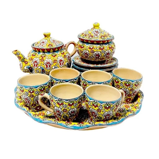 ست 1۵پارچه چای خوری نقطه کوب سفالی